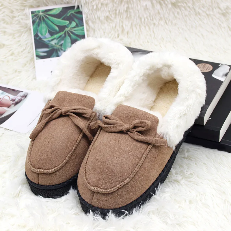 

Women Winter Slipers Shoes Female Flock Long Plush Warm Shoes 2020 Candy Color Cute Butter-Fly Knot Footwear 2020 Fashion Style