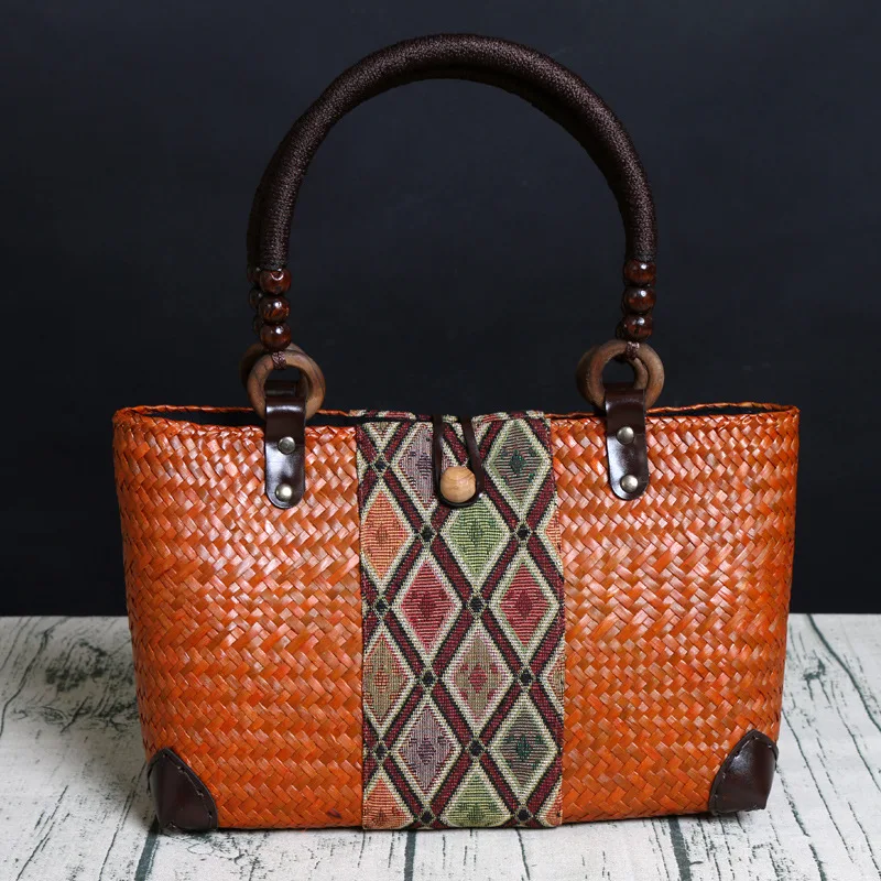 Бамбуковая сумка ручной работы в стиле ретро соломенная из ротанга на плечо с