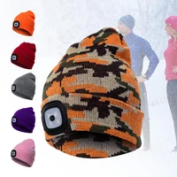 unisex winter led light luminous warm knitted hat outdoor camping head lamp cap