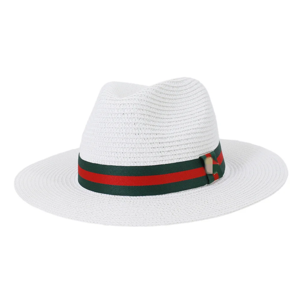 

NEW BELT Panama Hat Summer Sun Hats for Women Man Beach Straw Hat for Men UV Protection Cap chapeau femme 2022