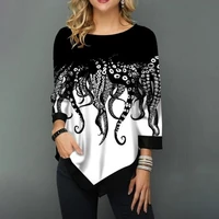 women floral print tunics blouses female o neck casual 34 sleeve gradient blouse tops 2021 spring autumn ladies loose tunic new