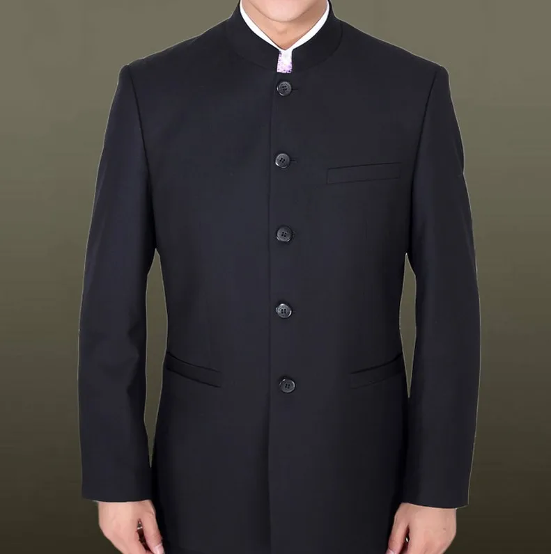 Black Blazer Брендовые мужские костюмы большого размера, китайский мужской костюм с воротником-стойкой, приталенный Блейзер, свадебный смокинг Terno, 2 предмета, пиджак и брюки - Цвет: Black Blazer