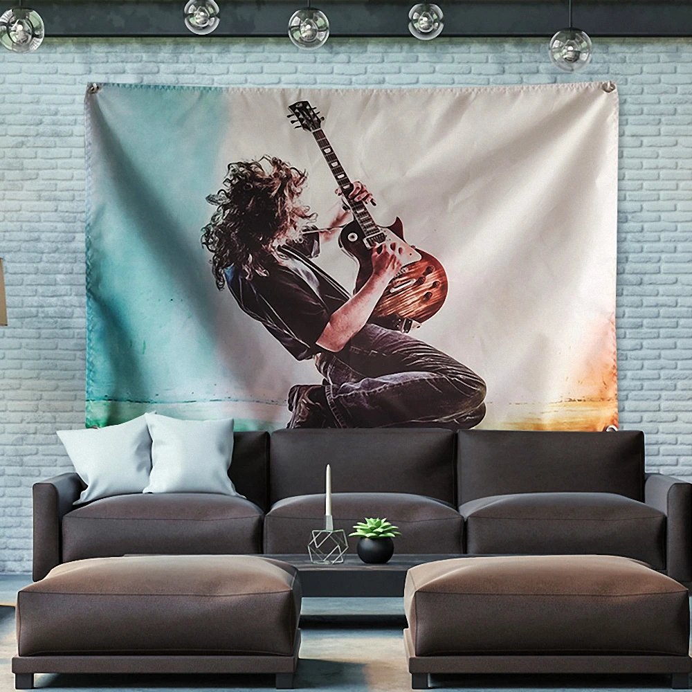 

Guitarist Vintage Rock Music Decorative Banner Flag Wall Hanging Painting Heavy Metal Art Poster Tapestry Bar Cafe Home Decor