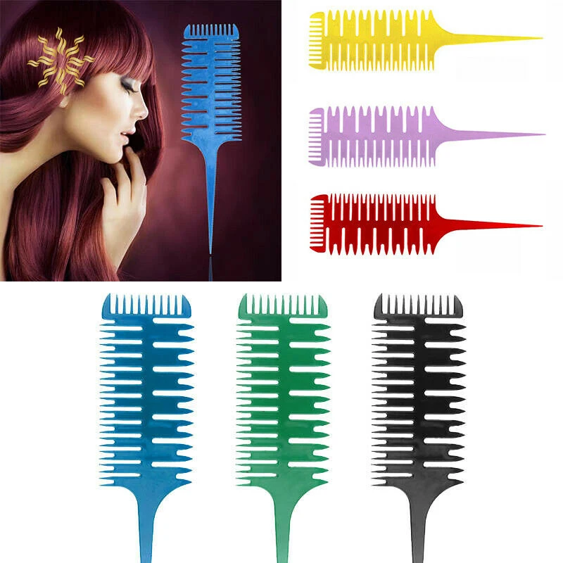 

6 Colors Professional Easy To Use Weaving Comb Hair Dye Styling Tool Salon Hair Dyeing Comb 3-Way Sectioning Highlight Comb