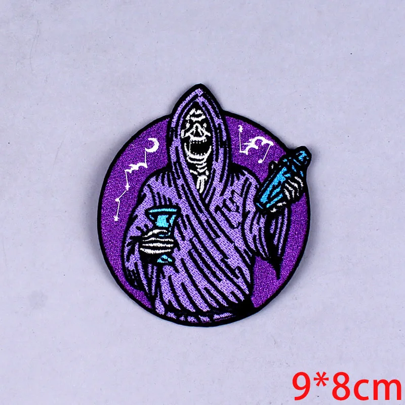 Pulaqi Grim Reaper нашивка с черепом для одежды Хиппи Байкер железные нашивки для одежды металлические полосы вышитые полосы значки F - Цвет: 5P-PE4602CT