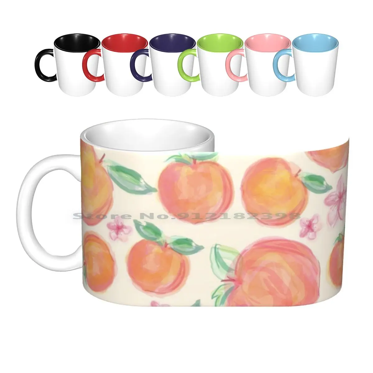 

Ботанические керамические кружки, кофейные чашки, Кружка для молока и чая, фрукты, персик, цветок, персик, персик, Осенний узор