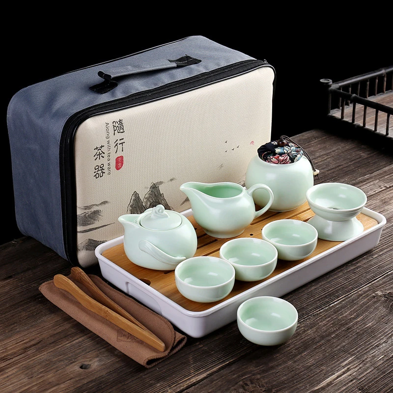 Customize Chinese Kung Fu Teaset Ceramic Portable Teapot Set Outdoor Travel Gaiwan Tea Cups of Ceremony Teacup Fine Gifts | Дом и сад