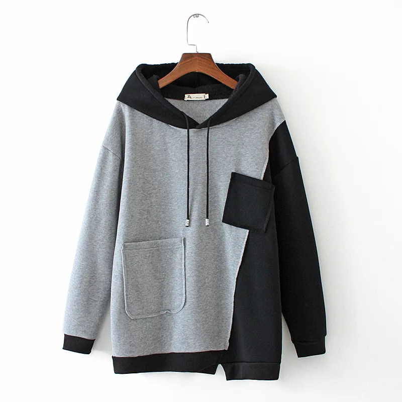 Autumn and winter large size women's hoodie 4XL5XL 6XL 7XL 8XL bust 134CM long sleeve pocket hit color hoodie