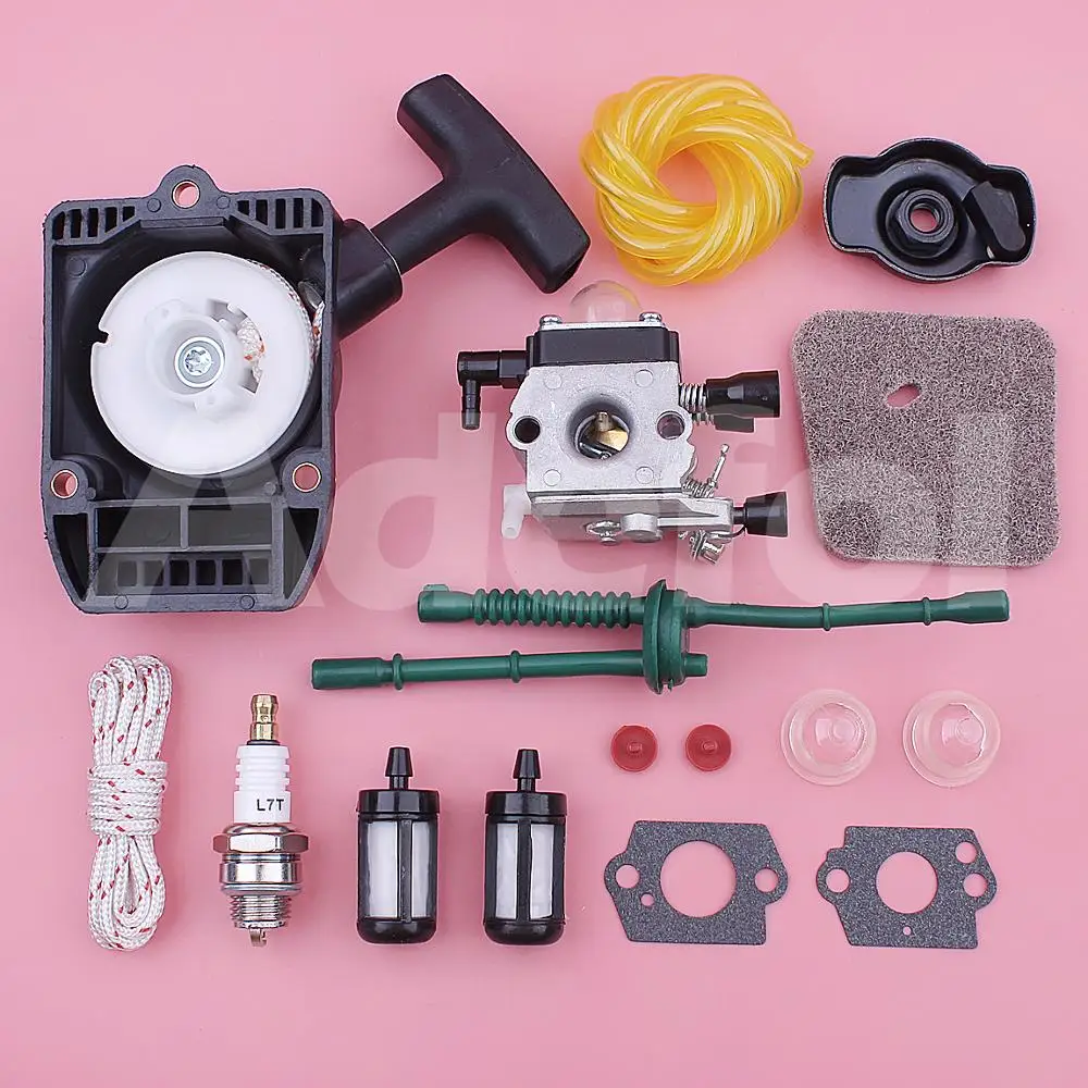

Recoil Pull Starter w Carburetor Kit For Stihl FS80 FS85 FS75 Chainsaw 41401200619, 41401242800 Air Fuel Filter Hose Check Valve