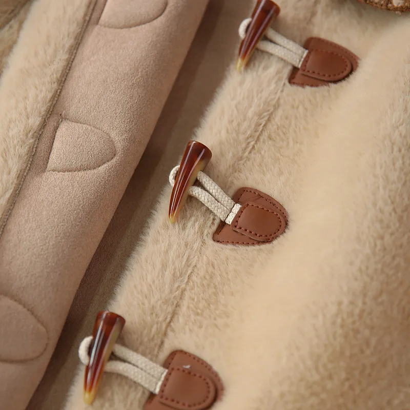

2020 Quality Imitation Mink Woolen Coat And Fur In One Hit Color Casual Mid-length Female Coat Autumn And Winter New Style B077