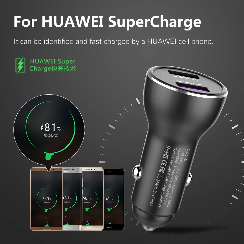 

Автомобильное зарядное устройство с двумя USB-портами, 30 Вт, 3,0