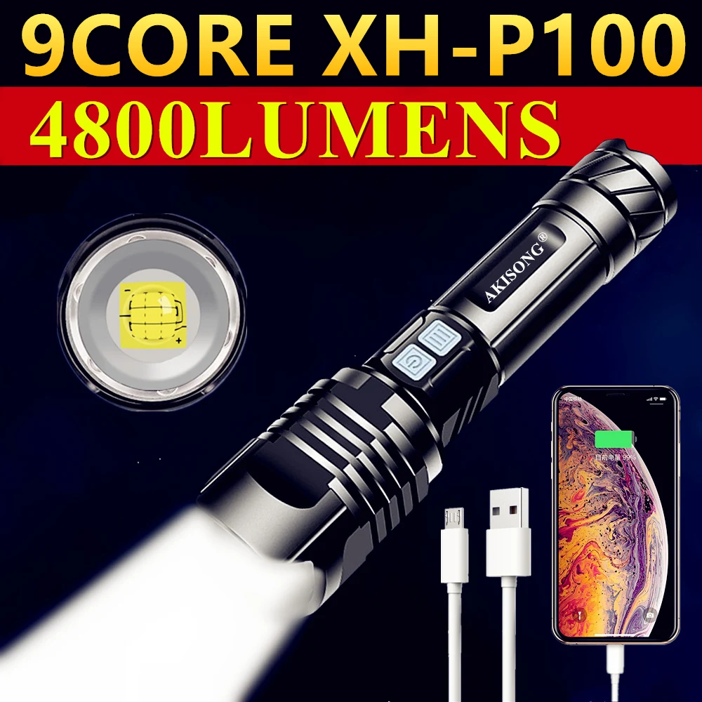 

9Core XHP100 Most Powerful LED Flashlight USB Charging LED Torch XHP90/P70 Tactical Flashlight P50 Hand Lamp 26650 Flash Light