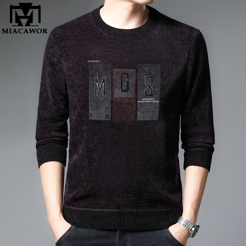 

New Brand Winter Sweaters Men Chenille Vintage Fleece Thick Warm Pullovers Mens Print Knitted Jumper Mens Clothing Y426
