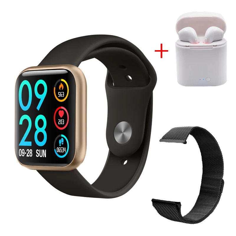 gold add headest P80 модные часы Smart Watch Для мужчин Для женщин IP68 Водонепроницаемый полный сенсорный экран монитор сердечного ритма спортивные Фитнес трекер Smartwatch PK NY07 - Цвет: gold add headest