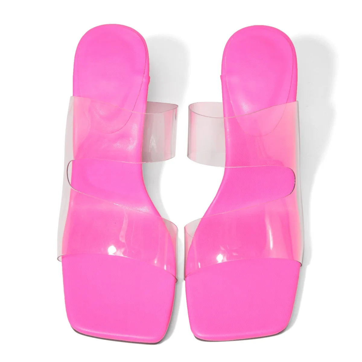 

Clear Transparent PVC Open Toe Block High Heels Woman Slippers Summer Sandals Sexy Nightclub Shoes Mules Femme