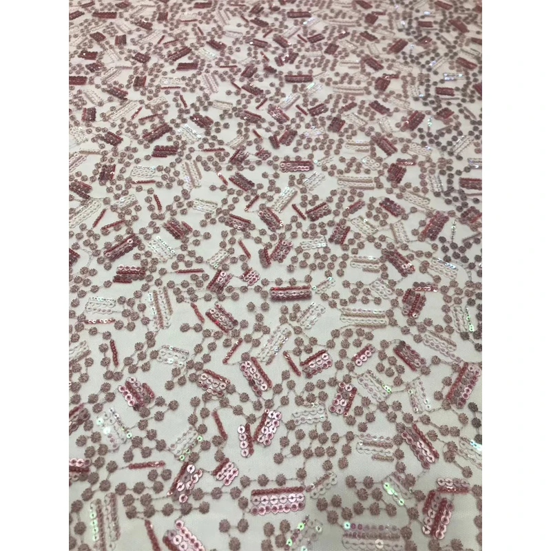

African Lace Fabric 2020 High Quality Lace Color Beads Sequins DIY Design Light Color Tulle Soft Lace Fabrics For Dresses