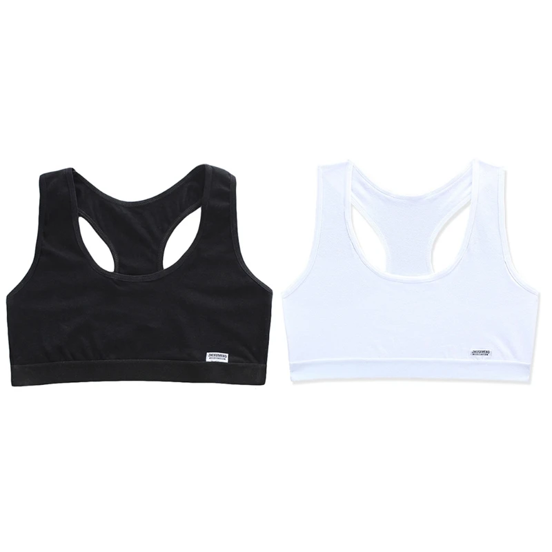 

Puberty Teen Girls Cotton Racerback Training Bra Solid Color Wide Strap Seamless Bralette Sports Underwear Crop Top 9-14 Years