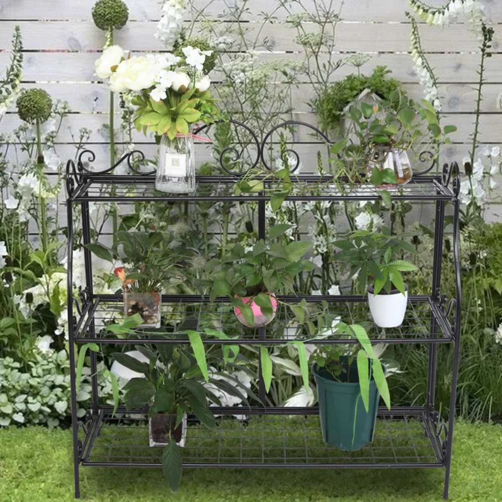 

1pc Three-Tier Plant Stand Sturdy Durable Useful Plant Shelf for Outdoor Indoor Home