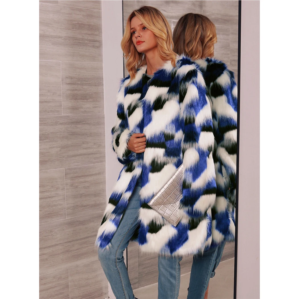 Новинка 2019 года большие длинные куртки из искусственного меха Повседневная