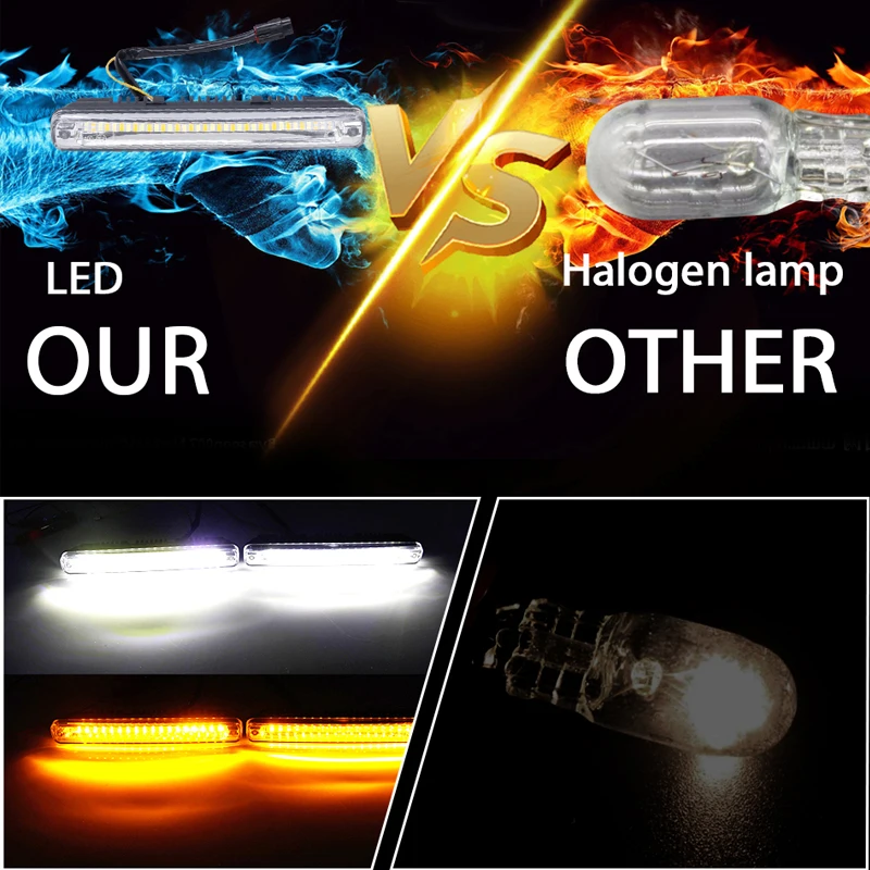 HLXG 2 шт. DRL светодиодный светильник на День белого цвета желтый цвет поворотный