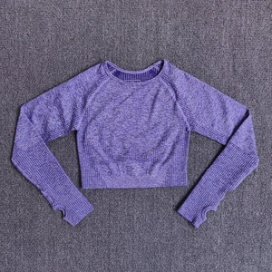 Женский бесшовный укороченный топ с длинным рукавом, топ для йоги с отверстием для большого пальца, бега, фитнеса, тренировок, спортивная одежда