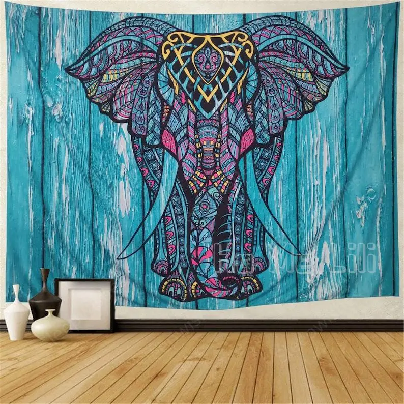 

Elephant Tapestry Wall Hanging Blue Psychedelic Hippie Bohemian For Dorms Decor