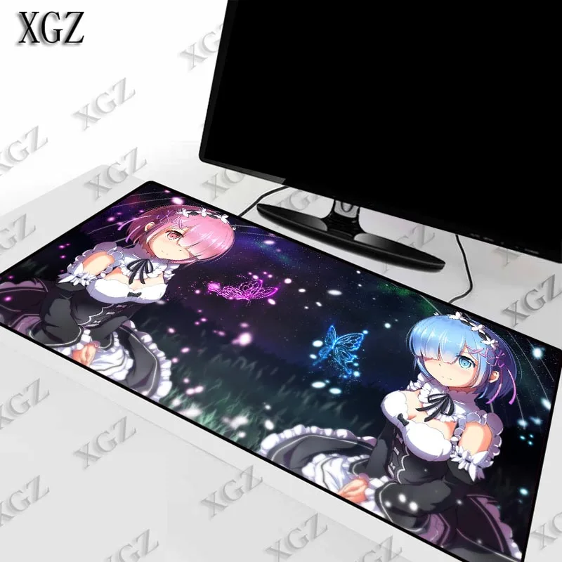 

XGZ Rem Re Zero Anime Girl Large Gaming Mouse Pad PC Computer Gamer Mousepad Desk Table Mat Locking Edge for CSGO LOL Dota