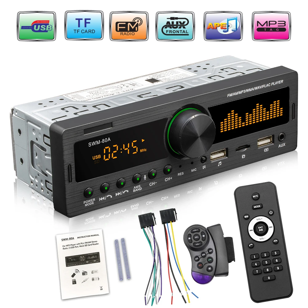 

2023 1Din Car Radio Multimedia Handsfree MP3 Player FM AM Audio 12V USB/SD/AUX Input In Dash Locator Auto Stereo Head Unit