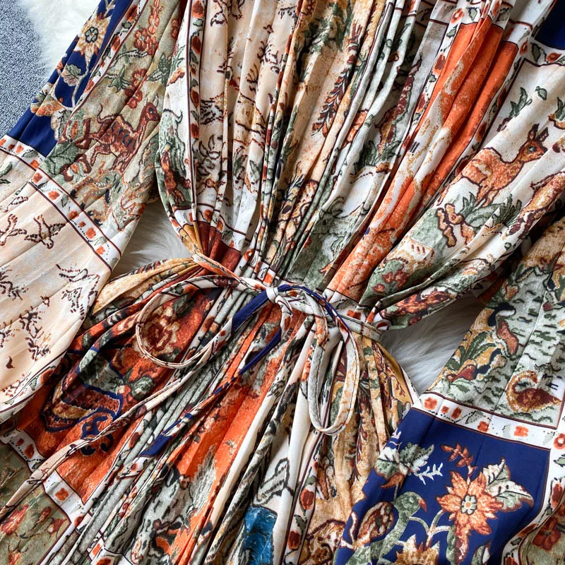 

Vintage Long Sleeve Floral Exotic Dresses Summer For Women 2021 Slim Elegant Beach Casual Midi Dress New Popular Fashion Dresses