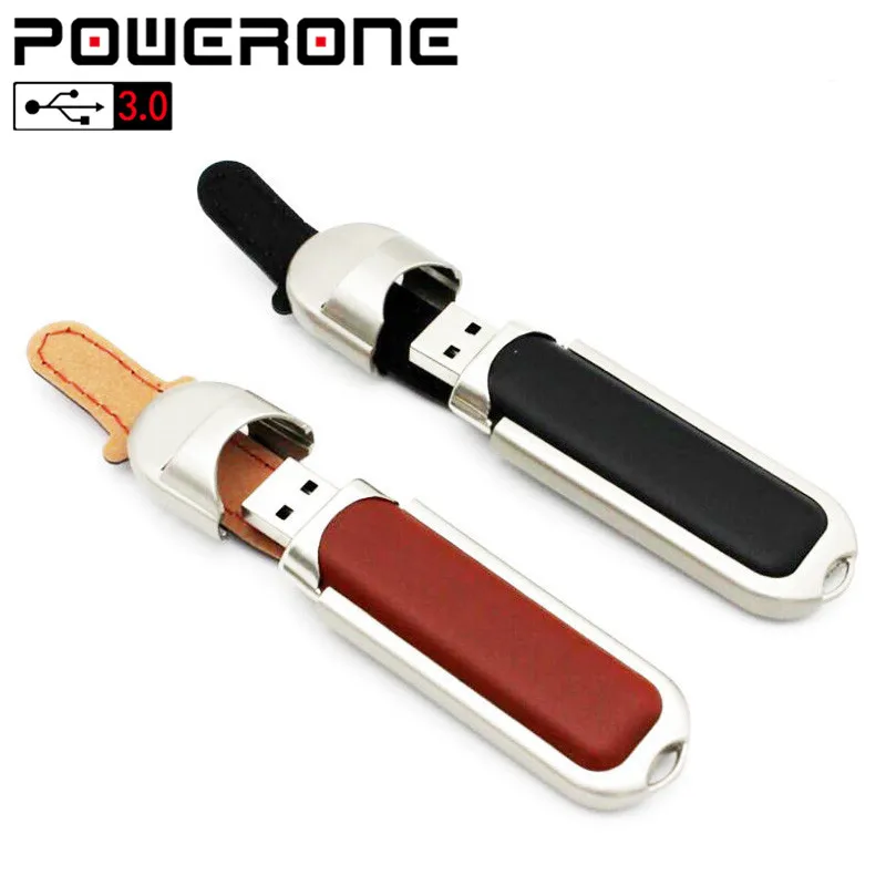 POWERONE 100% новый металлический кожаный Флешка usb флэш накопитель 32 Гб 16 64 USB 3 0 карта
