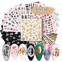 6pcsset nail stickers designs set floral geometric nail art decoration water transfer decals sliders flower leaf manicures tool
