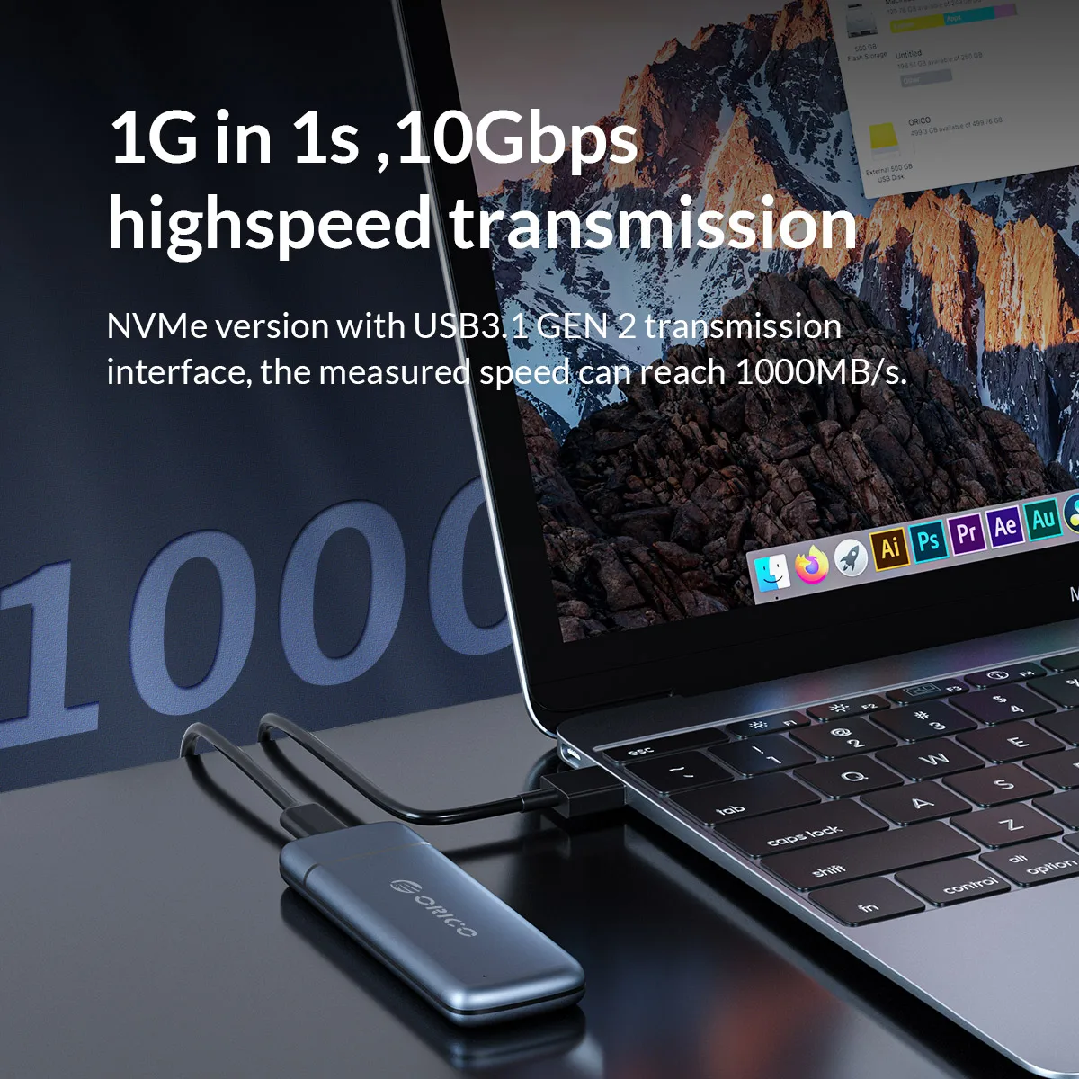 Чехол ORICO M2L2 NVMe для жёсткого диска M.2 на USB Type C 3.1 чехол из алюминиевого сплава NVME PCIE