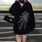 Готический панк паук веб-балахон для женщин Фея гранж темная академическая Куртка Пальто Harajuku верхняя одежда на молнии Кофты эмо низ