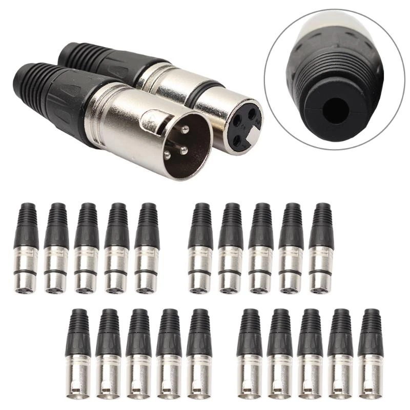 10 пар 3 Pin XLR o Кабельный разъем мужской/Женский MIC Jack и для микрофонного кабеля