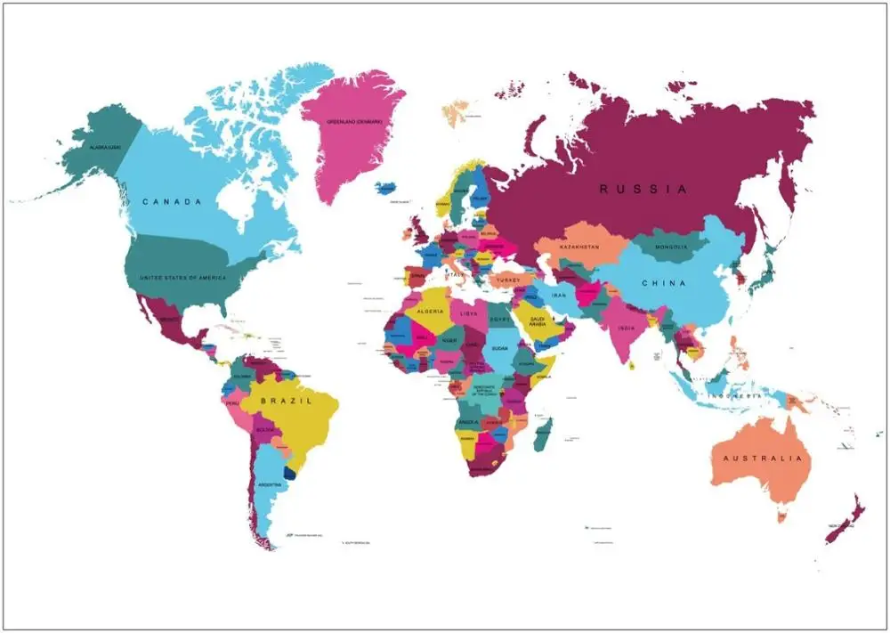 Красочная карта мира названия стран художественная пленка Шелковый плакат