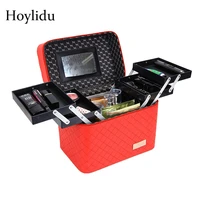 fashion women portable cosmetic beauty case large capacity professional makeup pretty suitcase multilayer make up toiletry bag