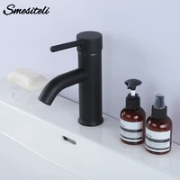 brass balck deck mounted single hole single handle hot cold bathroom mixer sink tap basin faucet vanity water tapware