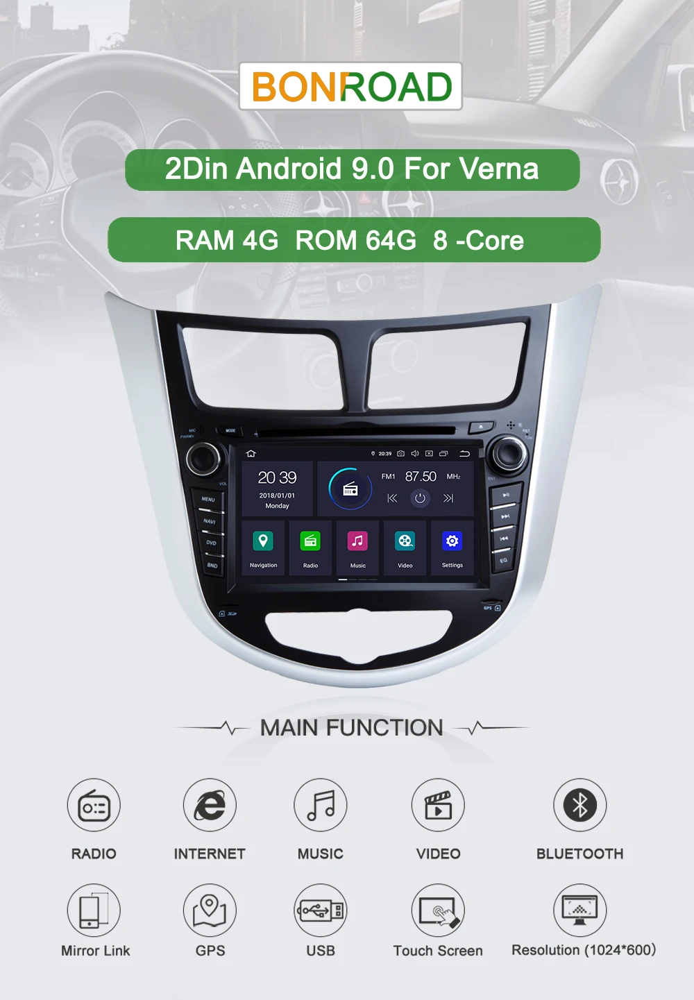 Bonroad Android 8,1 Автомобильный мультимедийный плеер Автомобильный DVD для Hyundai Solaris Verna Accent 2010- Автомобильный gps Радио Видео навигация