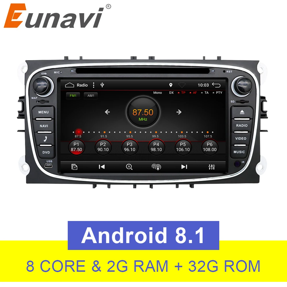 Eunavi 2 din Android 8 1 Восьмиядерный автомобильный dvd плеер gps Navi для Ford Focus Galaxy с аудио Радио Стерео Wi Fi головное