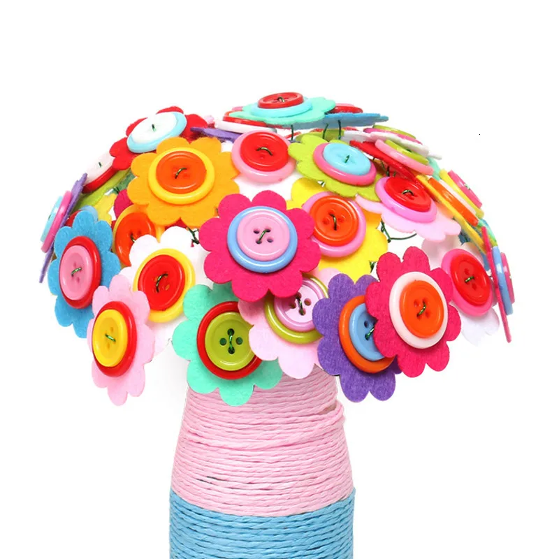 40pcs Creative Button-made Flower for Children Kids DIY Handcraft Bouquet Development Button Craft Toy Wholesale | Игрушки и хобби