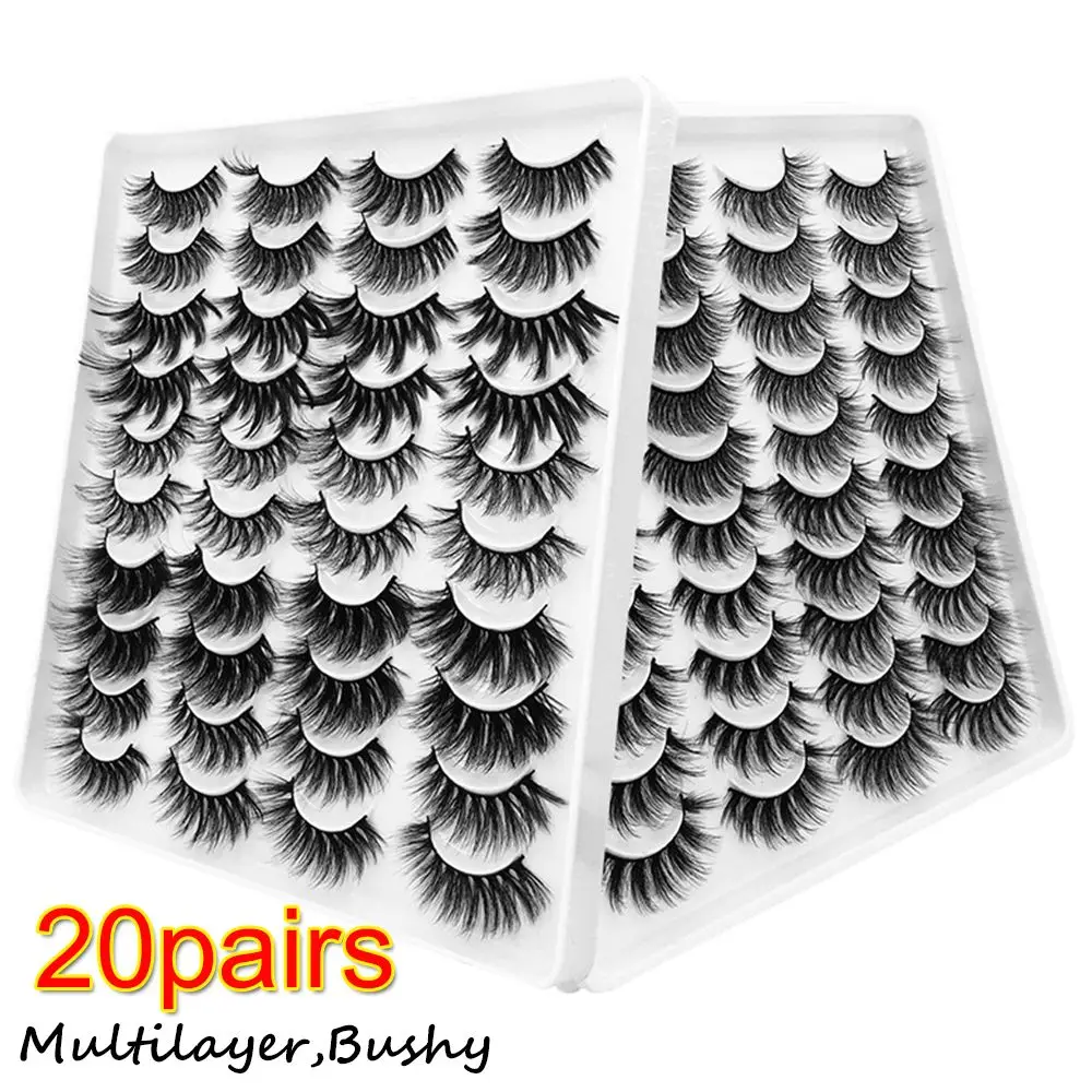 

SKONHED 20 Pairs Fake Lashes Dramatic Multilayer Thick Long Eye Extension Natural Fluffy 3D Faux Mink False Eyelashes