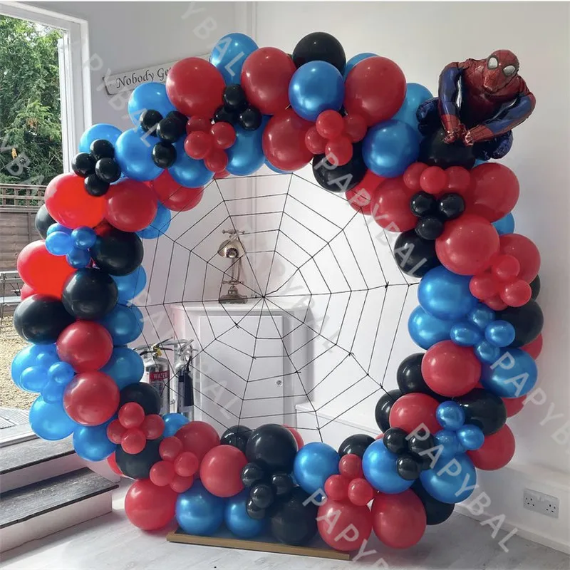 Globos de aluminio de Marvel para ni&ntilde;os, Kit de arco de globos de l&aacute;tex, Spiderman, negro y rojo, suministros de fiesta de cumplea&ntilde;os, decoraci&oacute;n de ducha de beb&eacute;, 155 Uds.-0