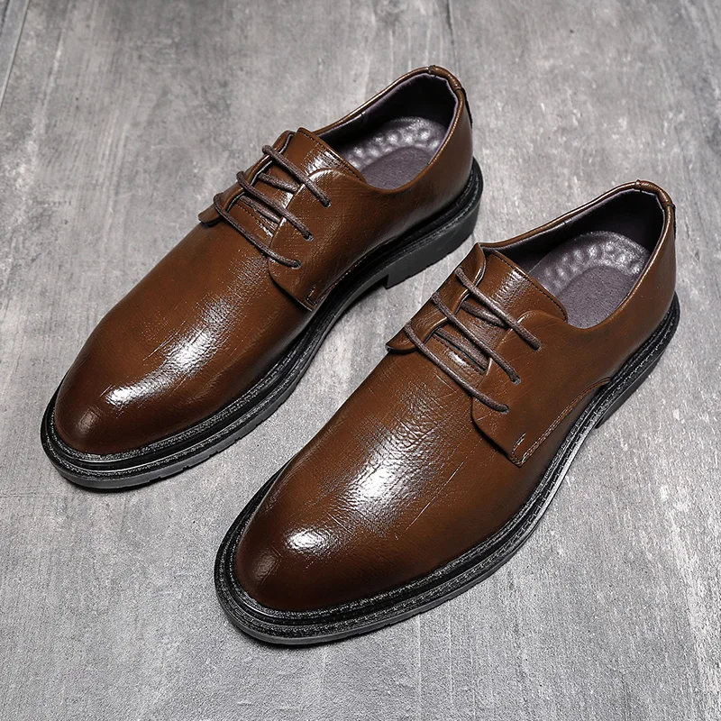 Осенние мужские туфли в деловом стиле свадебные кожаные оксфорды на плоской