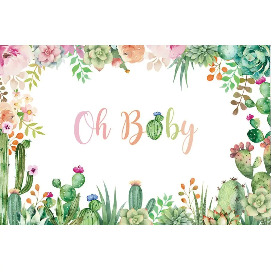 

Green Cactus and Flowers Backdrop Holiday Photography Background Celebration Photo Booth Studio Decor