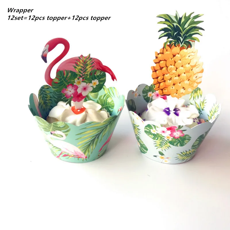 wrapper 12set Гавайская летняя одноразовая посуда для дня рождения Фламинго Пальмовые Листья бумажная салфетка под тарелку кружку тропические Свадебные вечерние мероприятия - Цвет: wrapper 12set