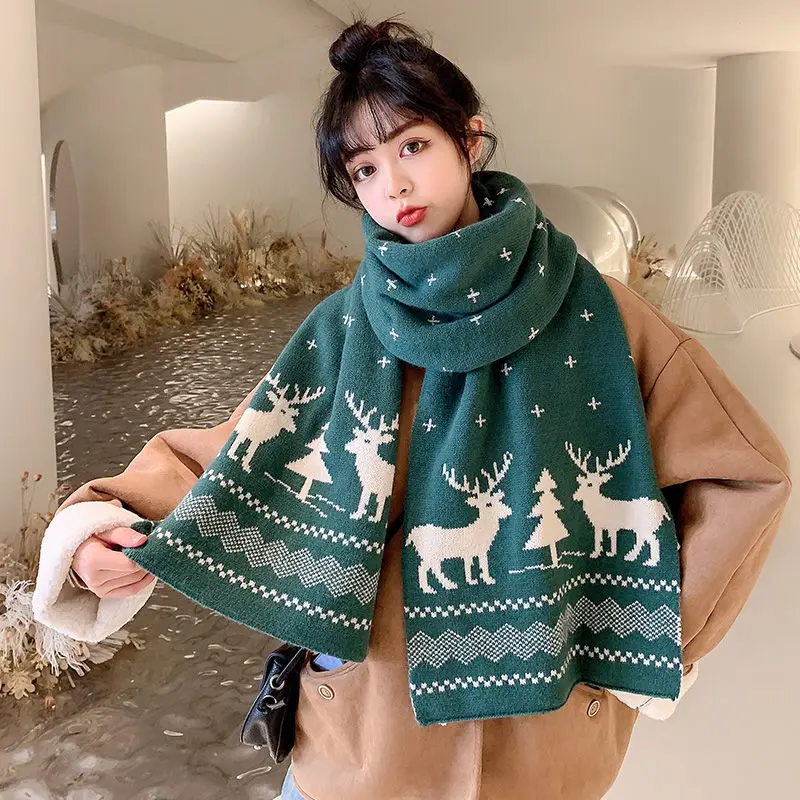 

Christmas Women Scarf Girl Scarfs Female Students Winter 2021 Lovely Knitting Wool Gift Collar Boys Present Tide шарф зимний