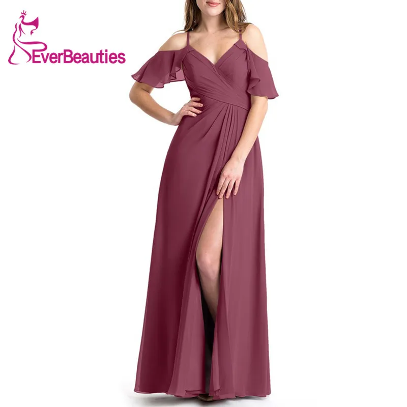 Тутовое платье подружки невесты шифоновое свадебное платье с разрезом Vestidos De Boda Invitada вечерние платья спагетти платье с бретельками