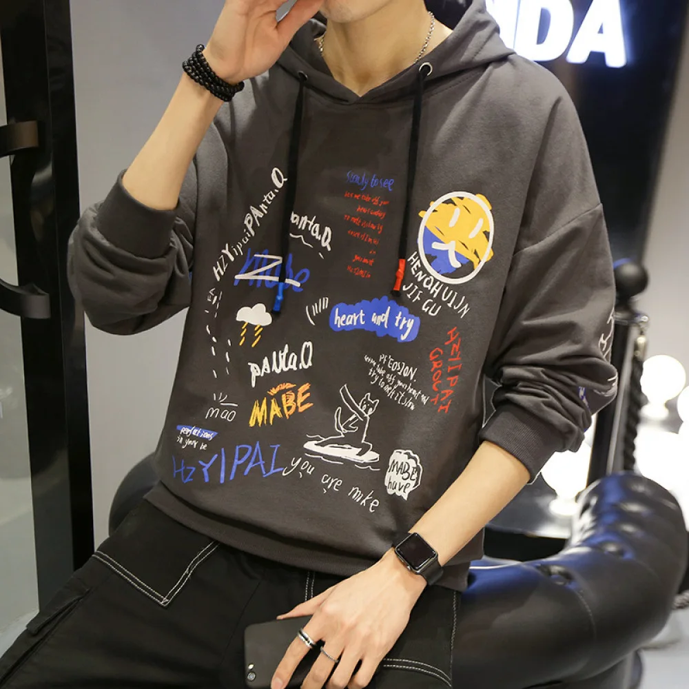 

2020 New Hoodies Men Autumn Fashion Graffiti Casual Sweatshirt Male Japanese Harajuku Streetwear Hip Hop Men Hoodies