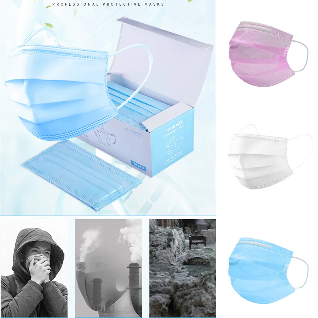 

Disposable Protective Masks 50PC Anti Pollution Mask Unisex Protection Fabric Dust Mouth Mask Pure cotton blue reathable Masks #