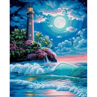 diy 5d diamond painting cross stitch seaside scenery lighthouse embroidery full round drill mosaic rhinestones home wall decor
